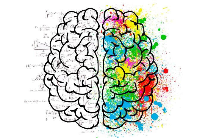 desenho de um cérebro feito a mão e com vários rabiscos representando os pensamentos